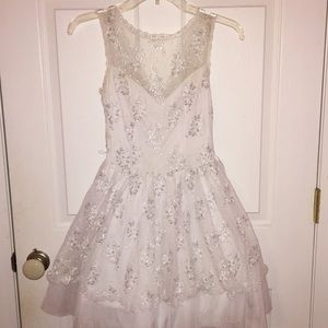 White and silver short fit-and-flare dress
